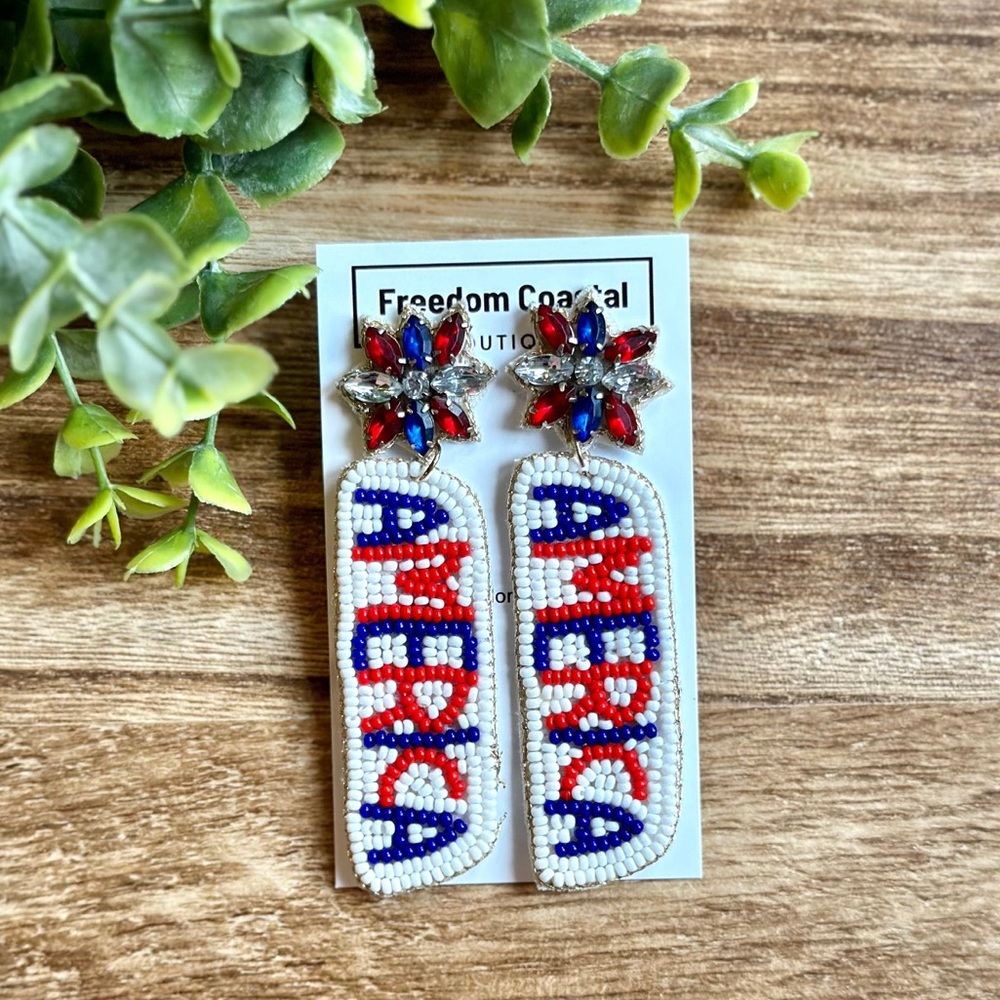 Patriotic America Beaded Earrings - Red, Blue, White | 4th of July Earrings